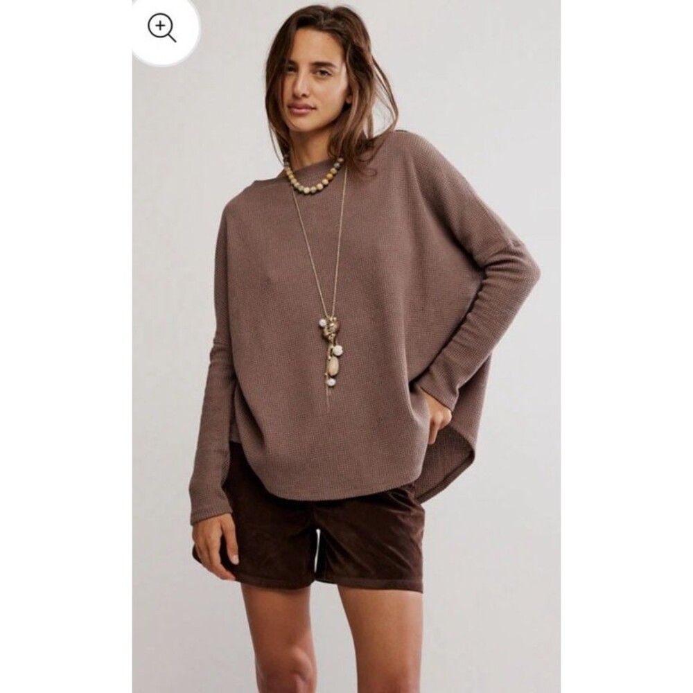 Free People Women's Size S Latte Thermal Sweater Solid Long Sleeve